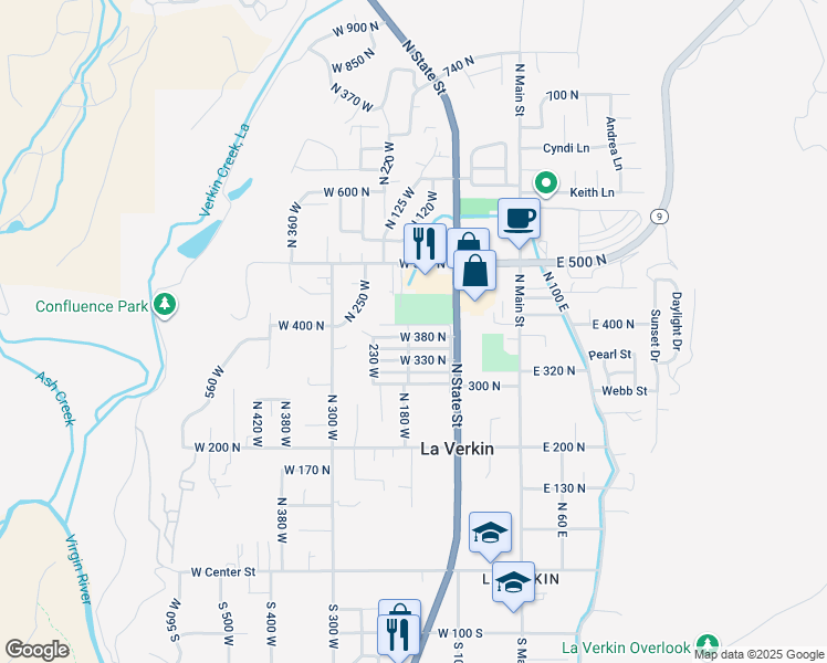 map of restaurants, bars, coffee shops, grocery stores, and more near 160 West 380 North in La Verkin
