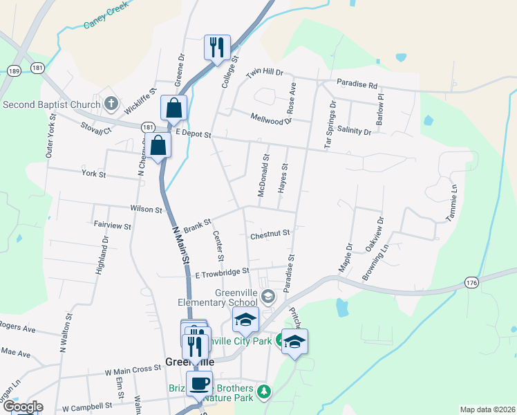 map of restaurants, bars, coffee shops, grocery stores, and more near 304 Brank St in Greenville
