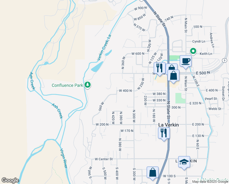 map of restaurants, bars, coffee shops, grocery stores, and more near 365 North 560 West in La Verkin