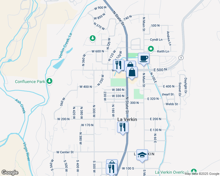 map of restaurants, bars, coffee shops, grocery stores, and more near 160 West 380 North in La Verkin