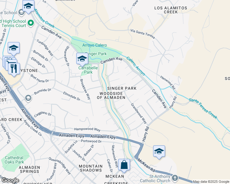 map of restaurants, bars, coffee shops, grocery stores, and more near 787 Almondwood Way in San Jose