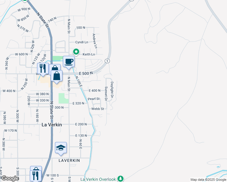 map of restaurants, bars, coffee shops, grocery stores, and more near 339 North 250 West in La Verkin