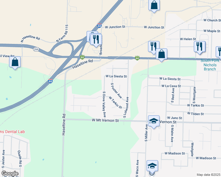 map of restaurants, bars, coffee shops, grocery stores, and more near 261 South Foster Avenue in Springfield