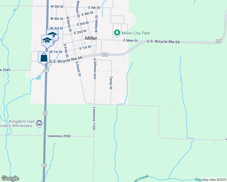 map of restaurants, bars, coffee shops, grocery stores, and more near 502 Tartar Street in Miller