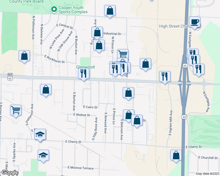 map of restaurants, bars, coffee shops, grocery stores, and more near 236 South Airwood Avenue in Springfield