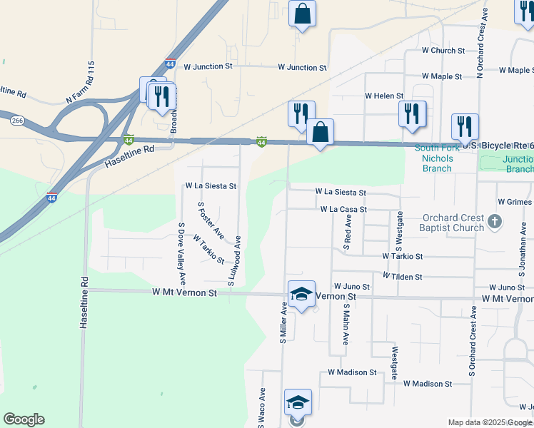 map of restaurants, bars, coffee shops, grocery stores, and more near 241 S Miller Rd in Springfield