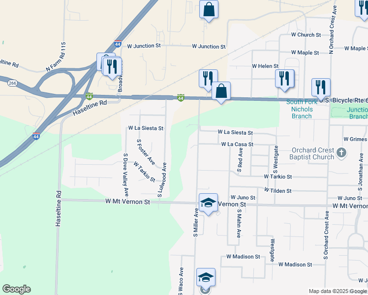 map of restaurants, bars, coffee shops, grocery stores, and more near 241 S Miller Rd in Springfield