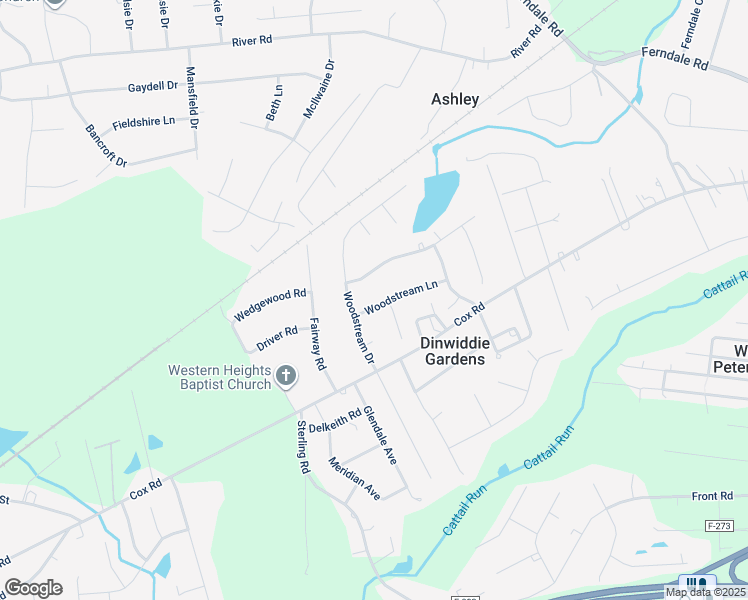 map of restaurants, bars, coffee shops, grocery stores, and more near 24610 Woodstream Lane in Petersburg
