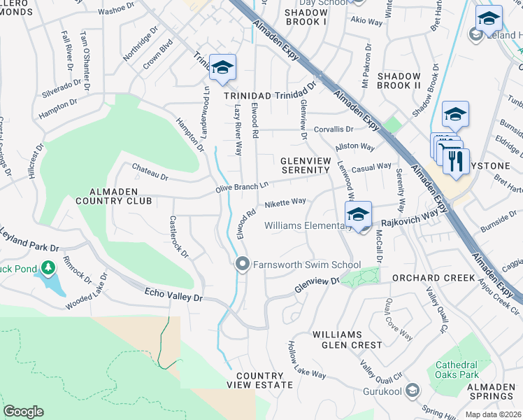 map of restaurants, bars, coffee shops, grocery stores, and more near 1198 Nikette Way in San Jose