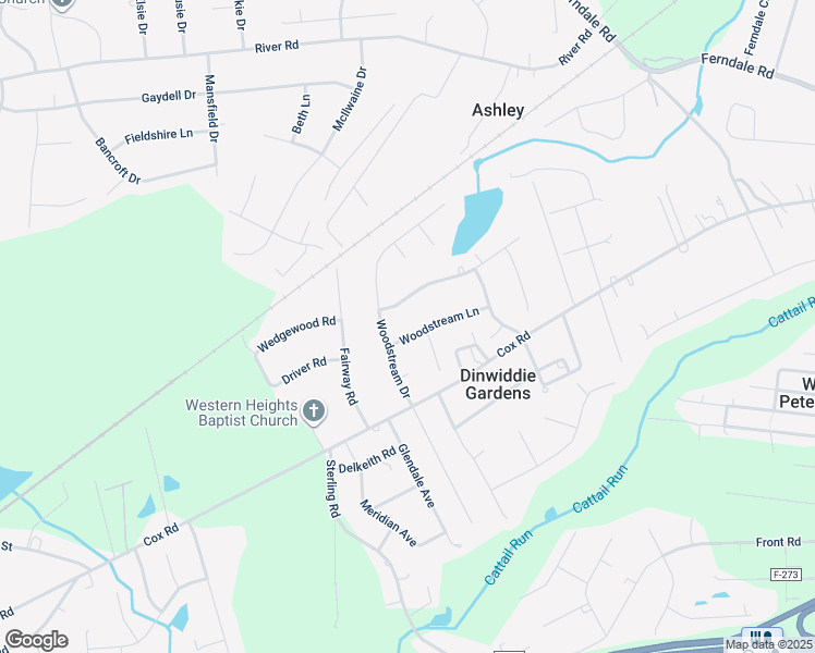 map of restaurants, bars, coffee shops, grocery stores, and more near 24610 Woodstream Lane in Petersburg