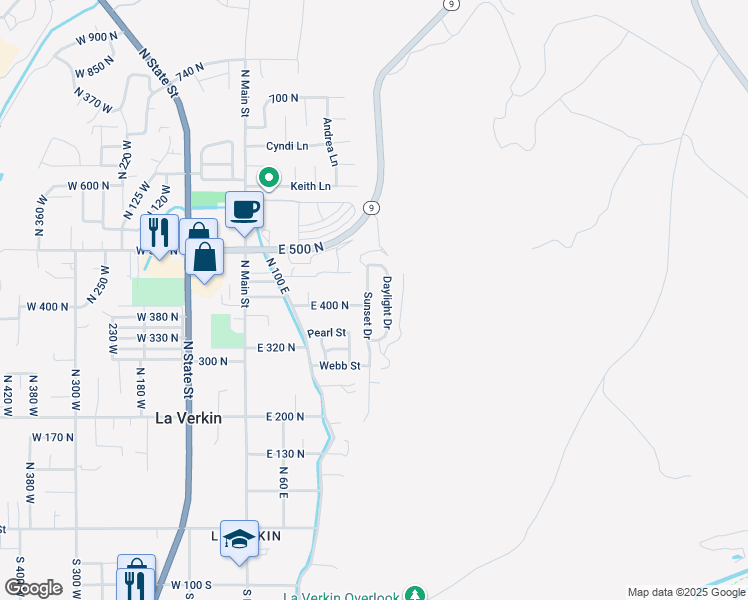 map of restaurants, bars, coffee shops, grocery stores, and more near 402 North 200 East in La Verkin