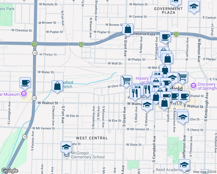map of restaurants, bars, coffee shops, grocery stores, and more near N 8th Avenue West in Springfield