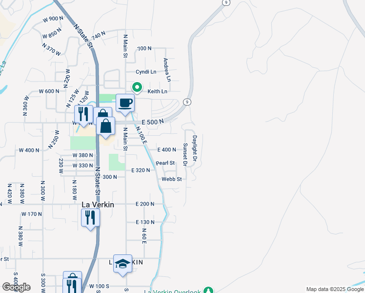 map of restaurants, bars, coffee shops, grocery stores, and more near 403 North 200 East in La Verkin