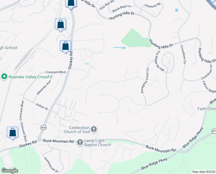 map of restaurants, bars, coffee shops, grocery stores, and more near 5338 Silver Fox Rd in Roanoke