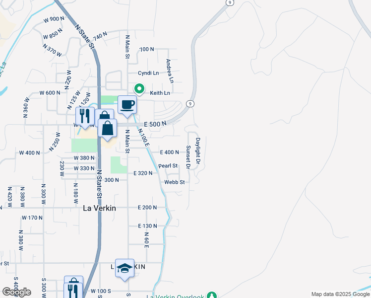 map of restaurants, bars, coffee shops, grocery stores, and more near 403 North 200 East in La Verkin