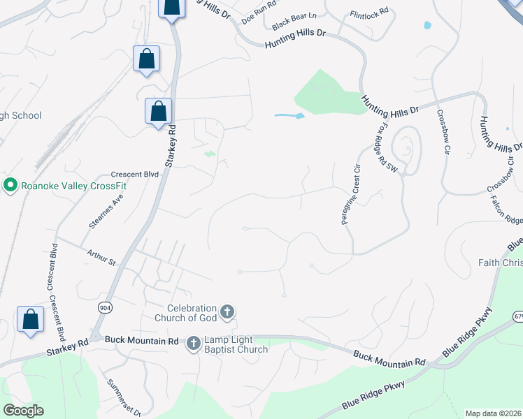 map of restaurants, bars, coffee shops, grocery stores, and more near 5338 Silver Fox Rd in Roanoke