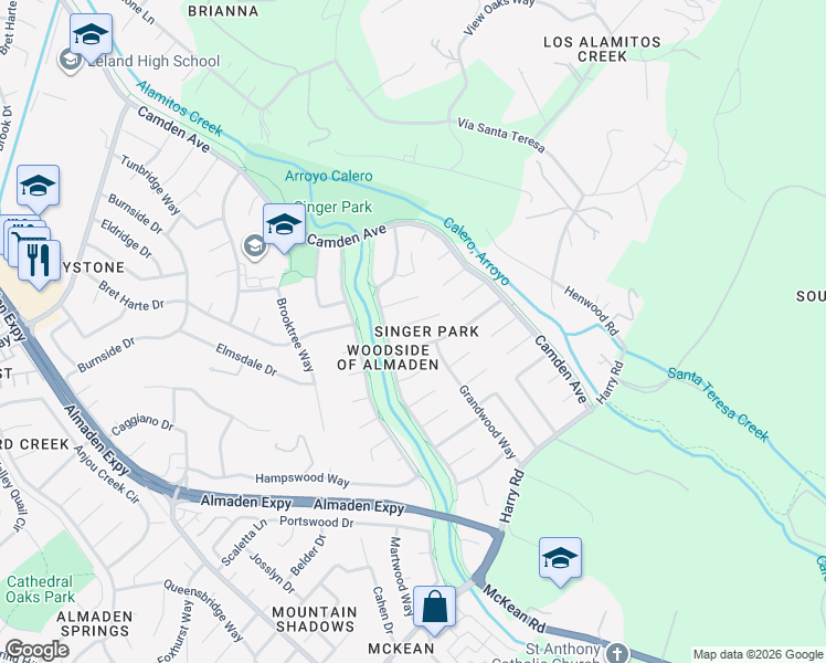 map of restaurants, bars, coffee shops, grocery stores, and more near 787 Almondwood Way in San Jose