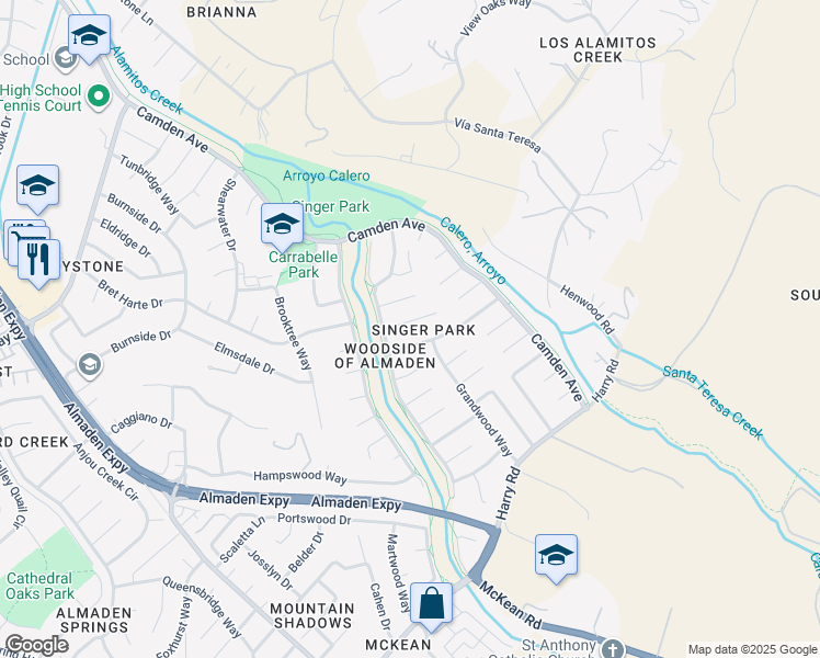 map of restaurants, bars, coffee shops, grocery stores, and more near 787 Almondwood Way in San Jose