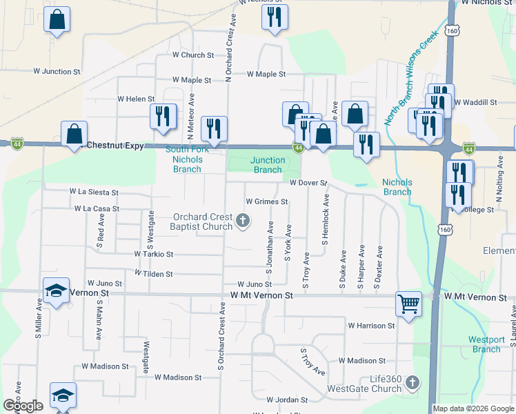 map of restaurants, bars, coffee shops, grocery stores, and more near 219 South Jonathan Avenue in Springfield