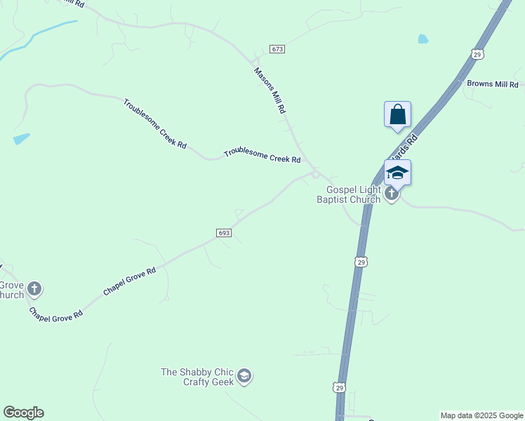 map of restaurants, bars, coffee shops, grocery stores, and more near 1929 Chapel Grove Road in Evington