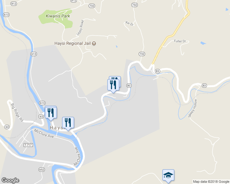 map of restaurants, bars, coffee shops, grocery stores, and more near Helen Henderson Highway in Haysi