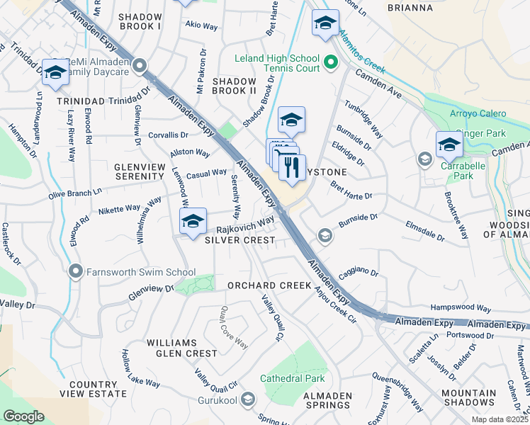 map of restaurants, bars, coffee shops, grocery stores, and more near 3637 Snell Avenue in San Jose