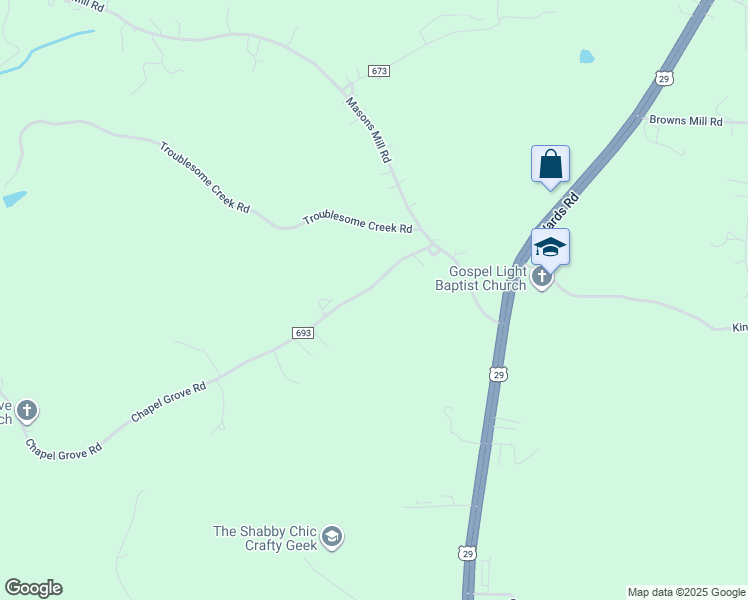map of restaurants, bars, coffee shops, grocery stores, and more near 2025 Chapel Grove Road in Evington