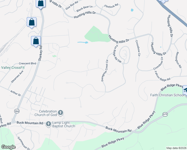 map of restaurants, bars, coffee shops, grocery stores, and more near 5426 Hunt Camp Rd in Roanoke