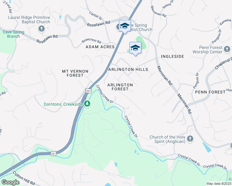 map of restaurants, bars, coffee shops, grocery stores, and more near 4162 Woodridge Drive in Roanoke