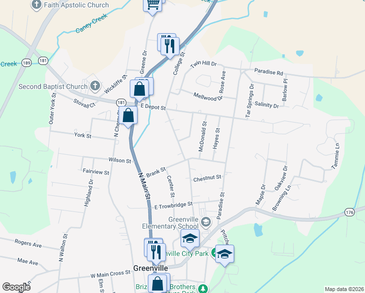 map of restaurants, bars, coffee shops, grocery stores, and more near 300-304 Brank St in Greenville