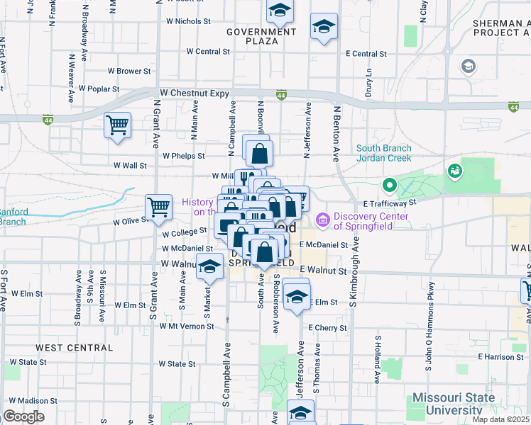map of restaurants, bars, coffee shops, grocery stores, and more near in Springfield