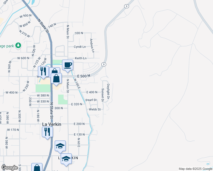 map of restaurants, bars, coffee shops, grocery stores, and more near 445 North 250 West in La Verkin