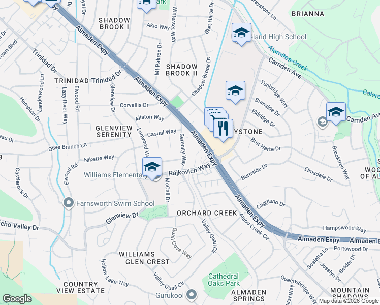 map of restaurants, bars, coffee shops, grocery stores, and more near 6919 Randol Creek Drive in San Jose
