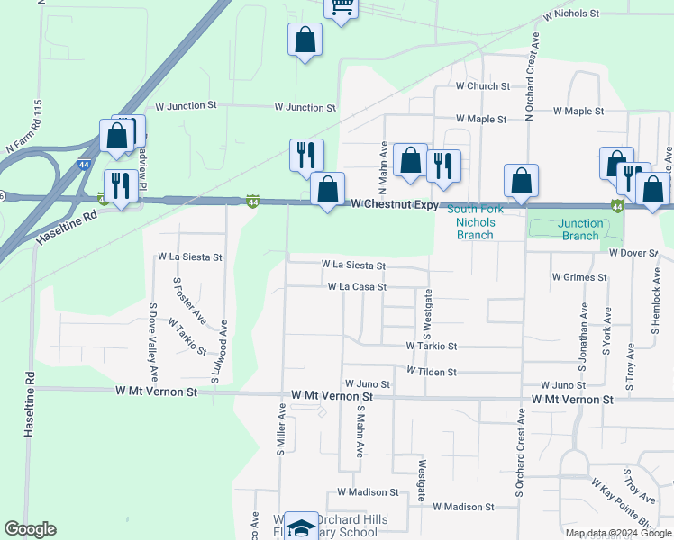 map of restaurants, bars, coffee shops, grocery stores, and more near 4515 West La Siesta Street in Springfield