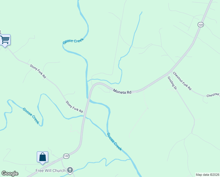 map of restaurants, bars, coffee shops, grocery stores, and more near 10048 Moneta Road in Moneta