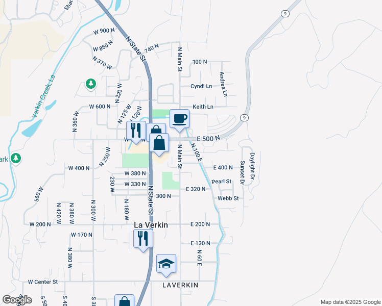 map of restaurants, bars, coffee shops, grocery stores, and more near 43 East 450 North in La Verkin