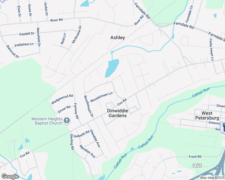 map of restaurants, bars, coffee shops, grocery stores, and more near 4514 Brickwood Meadow Drive in Petersburg