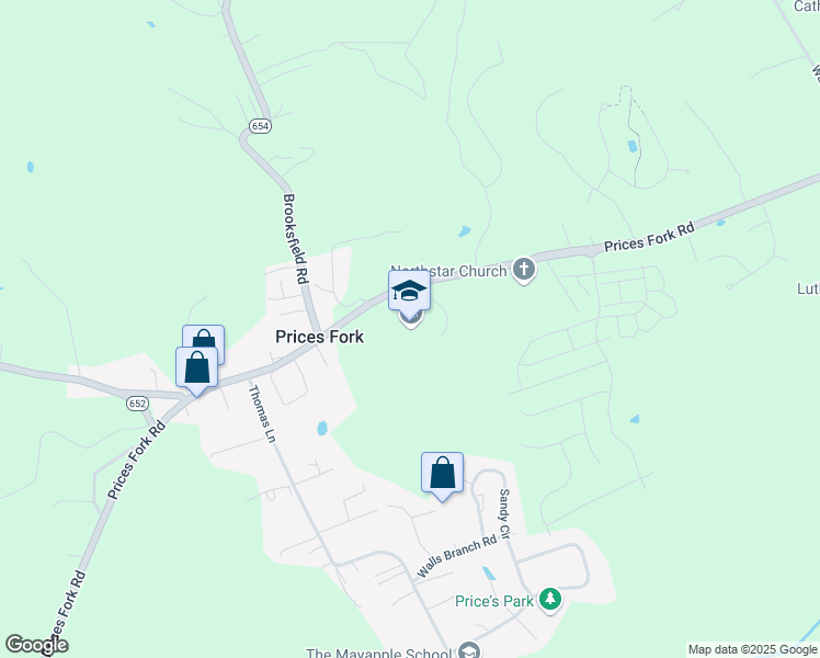 map of restaurants, bars, coffee shops, grocery stores, and more near 4021 Prices Fork Road in Blacksburg