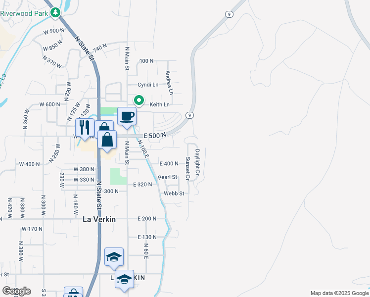 map of restaurants, bars, coffee shops, grocery stores, and more near 451 North 200 East in La Verkin