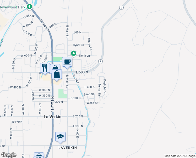 map of restaurants, bars, coffee shops, grocery stores, and more near 451 North 200 East in La Verkin
