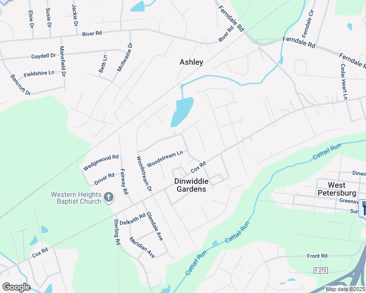 map of restaurants, bars, coffee shops, grocery stores, and more near 4514 Brickwood Meadow Drive in Petersburg