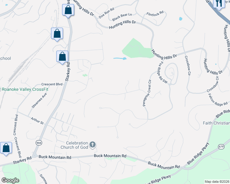 map of restaurants, bars, coffee shops, grocery stores, and more near 5432 Woodchuck Road in Cave Spring