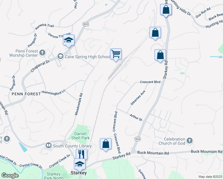 map of restaurants, bars, coffee shops, grocery stores, and more near 5532 Crestwood Drive in Roanoke