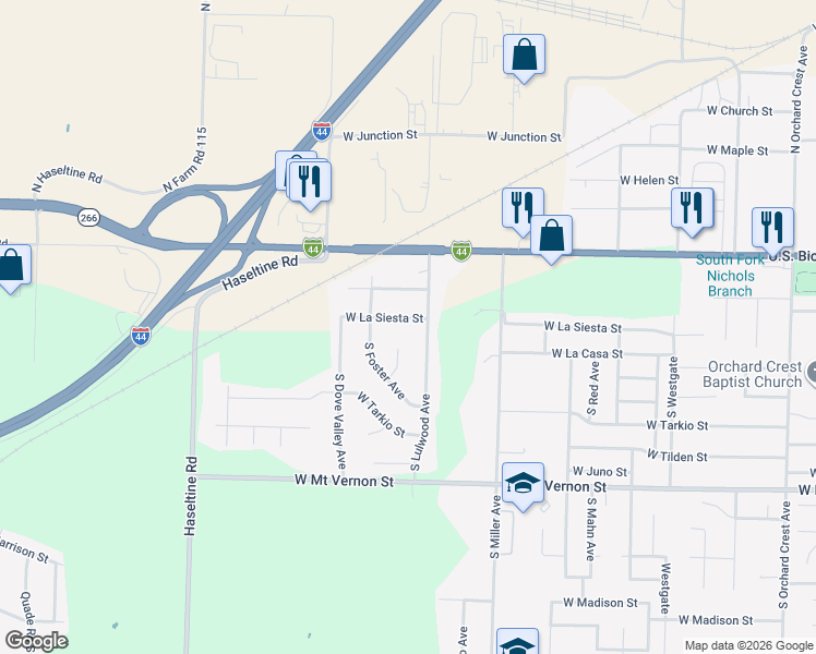 map of restaurants, bars, coffee shops, grocery stores, and more near 4738 West La Siesta Street in Springfield