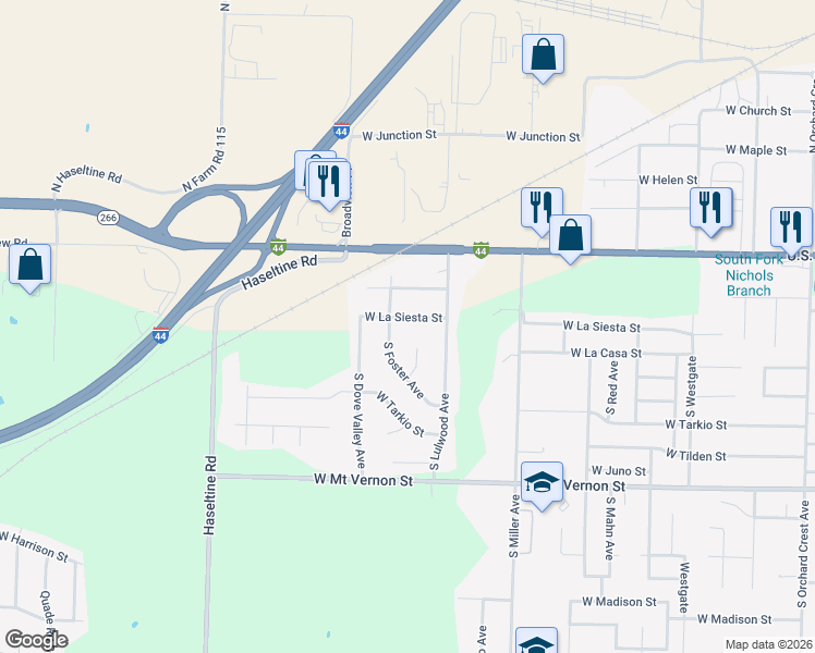 map of restaurants, bars, coffee shops, grocery stores, and more near 4755 West La Siesta Street in Springfield