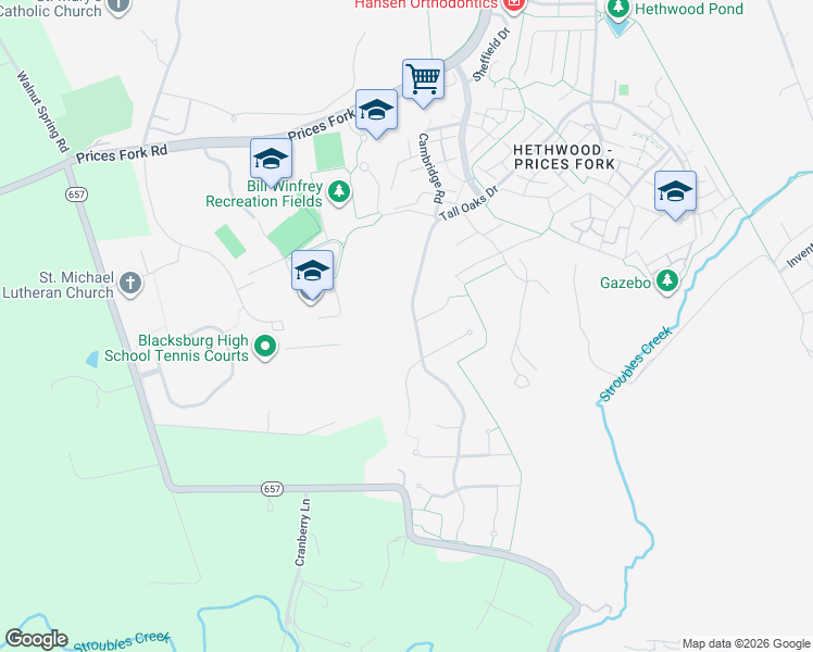 map of restaurants, bars, coffee shops, grocery stores, and more near 2907-2999 Tall Oaks Dr in Blacksburg