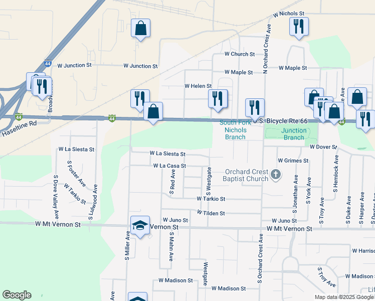 map of restaurants, bars, coffee shops, grocery stores, and more near 4353 W La Siesta St in Springfield