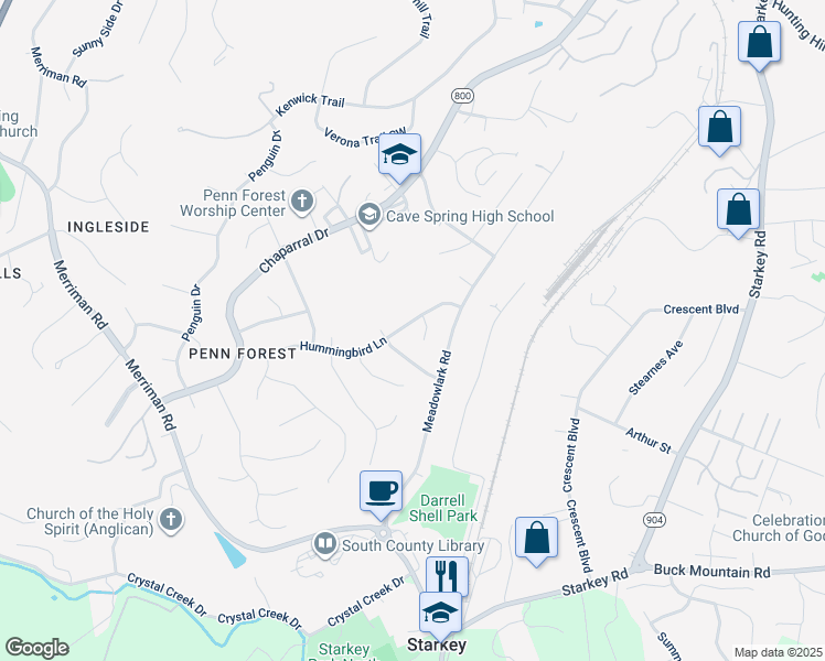 map of restaurants, bars, coffee shops, grocery stores, and more near 3752 Hummingbird Lane in Cave Spring