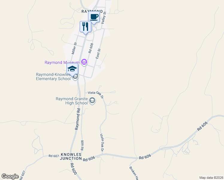 map of restaurants, bars, coffee shops, grocery stores, and more near 35203 Rough Rider Way in Raymond