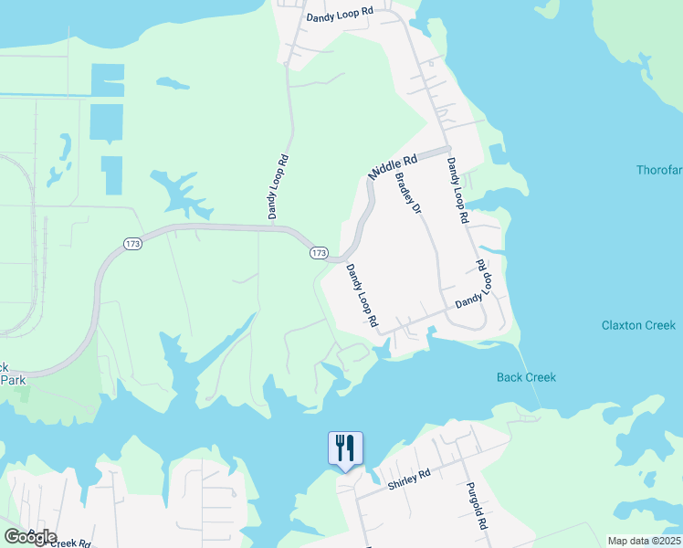 map of restaurants, bars, coffee shops, grocery stores, and more near 106 Dandy Loop Road in Yorktown